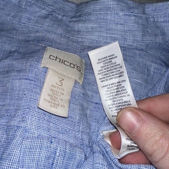 Chicos Women’s End on End Shirt Light Blue 100% Linen Size 3P (XL Petite) EUC - Picture 8 of 12